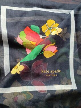 NWT Kate Spade Navy Blue Colorful Flowered LARGE 34"x78" Scarf